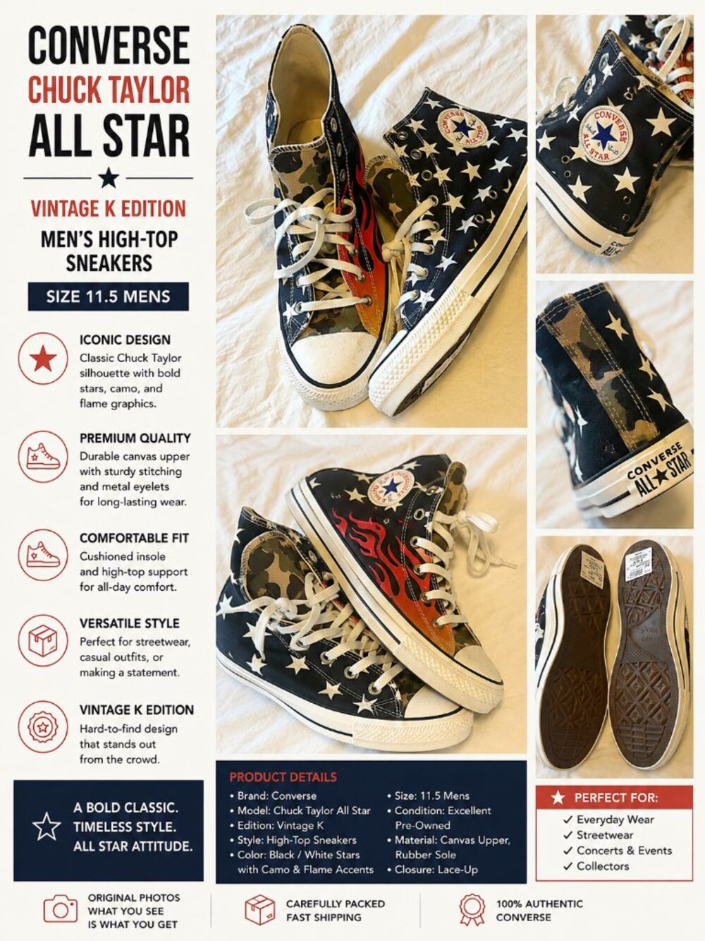Converse Chuck Taylor All Star Vintage K High Top Sneakers Men's 11.5